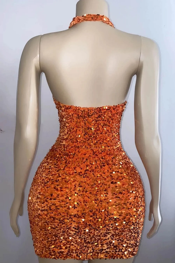 Charming Halter V-neck Backless Sequins Sparkly Homecoming Dress