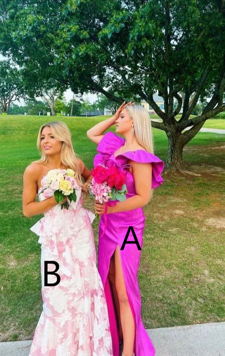 Charming Pink Floral Mermaid Prom Dresses Senior Girls Pretty Party Dress,AST2307