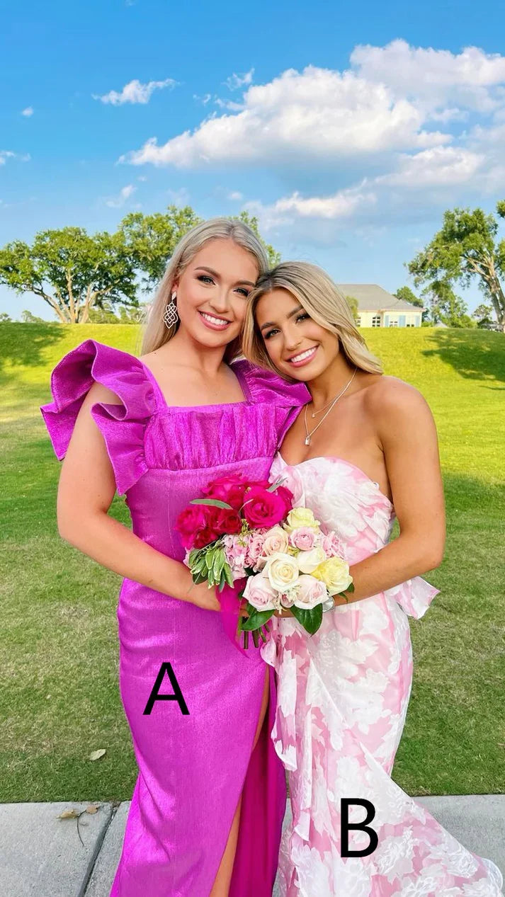 Charming Pink Floral Mermaid Prom Dresses Senior Girls Pretty Party Dress,AST2307
