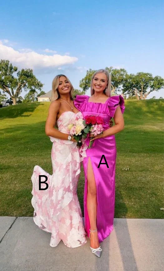 Charming Pink Floral Mermaid Prom Dresses Senior Girls Pretty Party Dress,AST2307