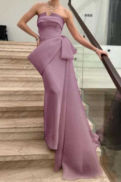 Charming Pink Strapless Prom Dress Sleeveless Pleated with Beaded
