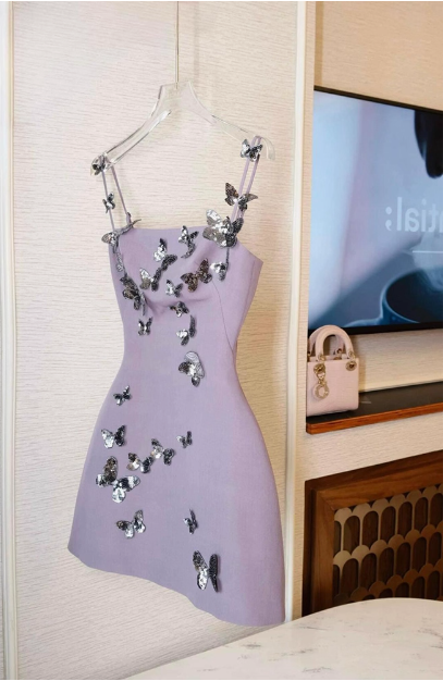 Charming Purple Butterfly Strap Satin 17th Birthday Homecoming Dress