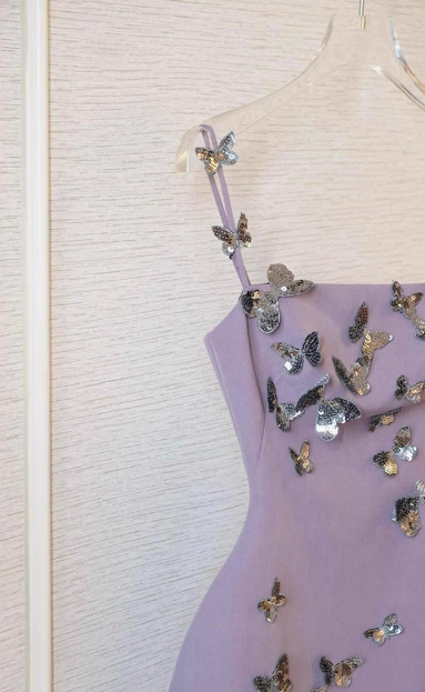 Charming Purple Butterfly Strap Satin 17th Birthday Homecoming Dress