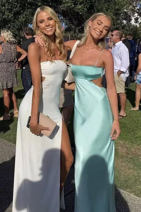 Charming Sheath Straps Aqua Blue Silk Satin Prom Dress