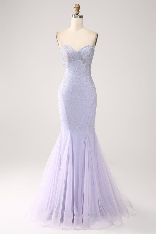 Charming Strapless Pearl Backless Slimming Tulle Prom Dress