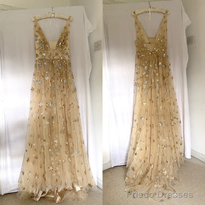 Charming V-Neck Floral Long Prom Dress, Evening Dress