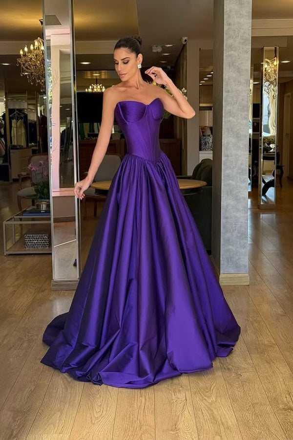 Charmingcy Strapless Sweetheart A-Line Prom Dress with Pleated