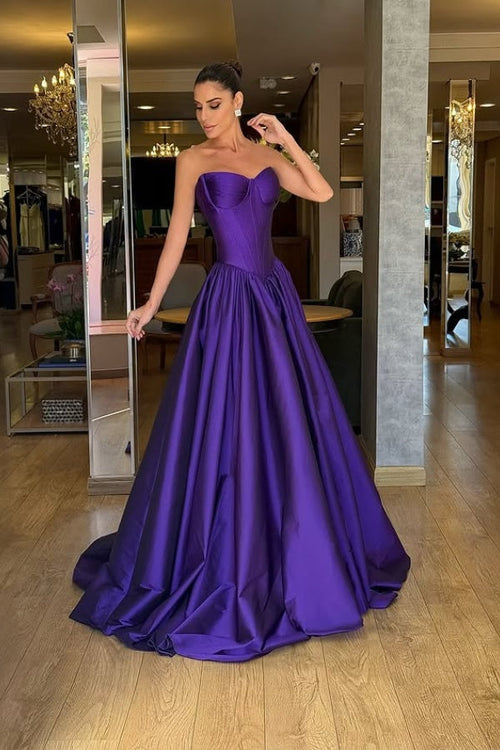 Charmingcy Strapless Sweetheart A-Line Prom Dress with Pleated