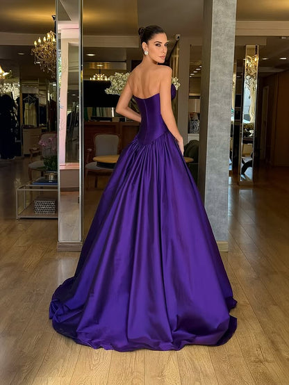 Charmingcy Strapless Sweetheart A-Line Prom Dress with Pleated