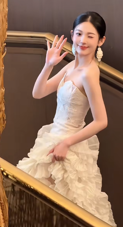 Chic Ball Gown Strapless Satin Long Wedding Dresses