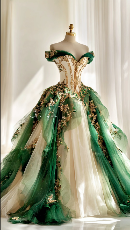 Chic Green Long Prom Dresses Appliques Tulle Off-shoulder A-Line Evening Dresses