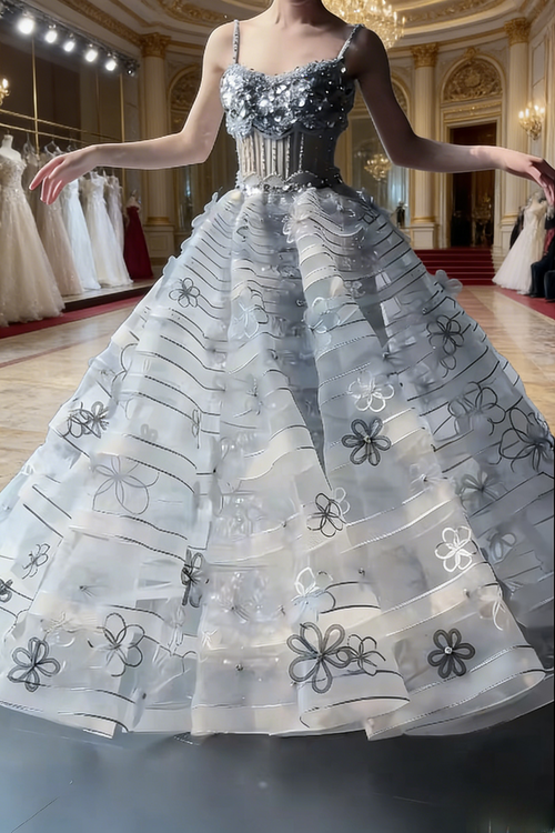 Chic Ice Blue Spaghetti Strap Tulle Wedding Dress | Sleeveless Bridal Gown