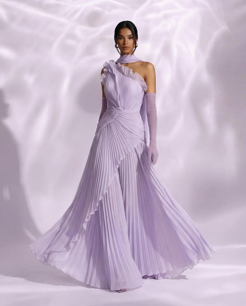 Chic Lilac One Shoulder Prom Dress Sleeveless Pleated withes
