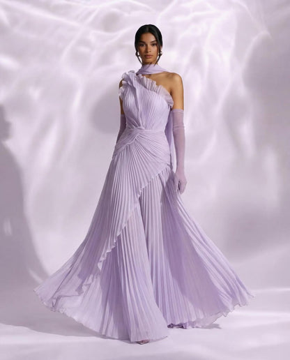 Chic Lilac One Shoulder Prom Dress Sleeveless Pleated withes