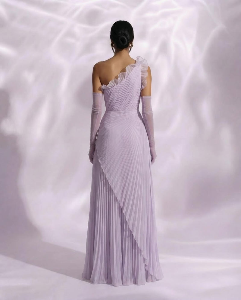 Chic Lilac One Shoulder Prom Dress Sleeveless Pleated withes