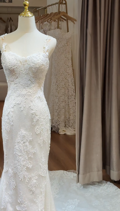 Chic Mermaid Long Wedding Dresses Lace White Bridal Gowns Sweetheart Sleeveless Bridal Dress
