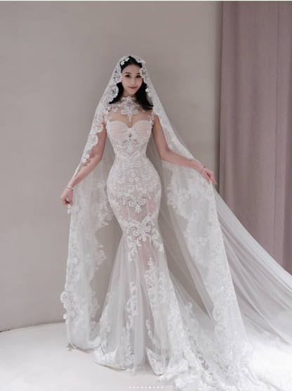 Chic Mermaid Long Wedding Dresses Tulle Applique White Bridal Dresses Beaded Sleeveless Bridal Gown