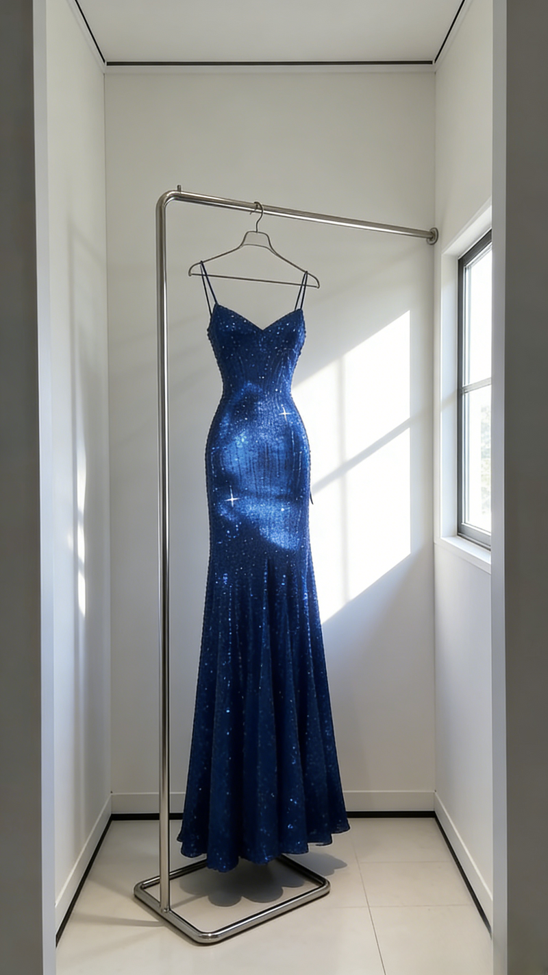 Chic Pink Long Prom Dresses Spaghetti Straps Sheath Evening Dresses Sequins Tulle Sleeveless Party Dresses