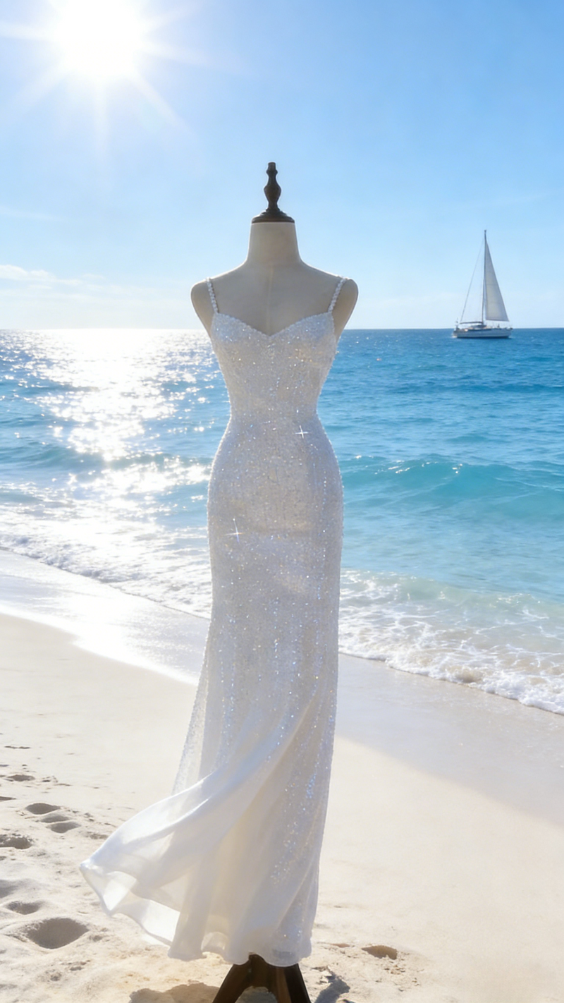 Chic Pink Long Prom Dresses Spaghetti Straps Sheath Evening Dresses Sequins Tulle Sleeveless Party Dresses