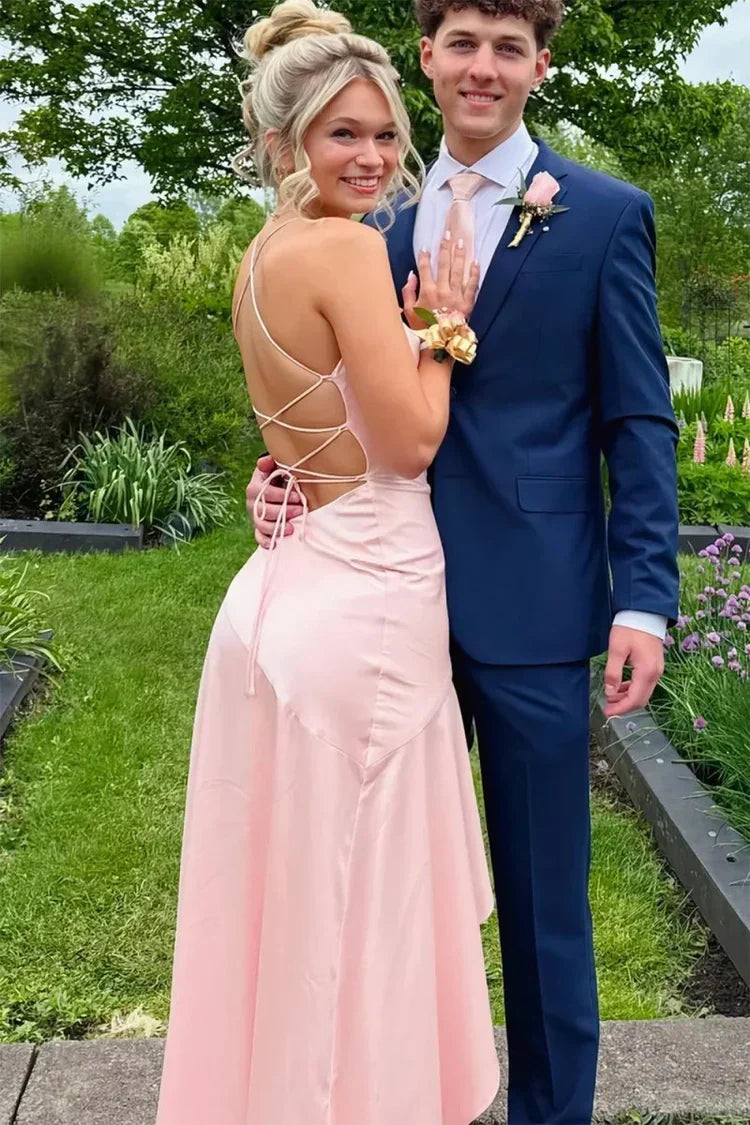 Chic Satin Spaghetti Straps Aqua Blue Long Prom Dress with Ruffles