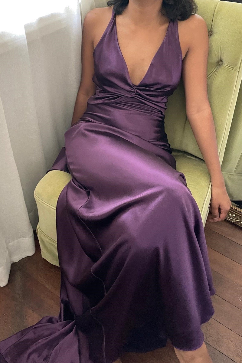 Chic Sheath Halter Neck Yellow Long Party Dress with Backless Bowknot