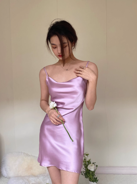 Chic Spaghetti Strap Sheath Short Prom Dresses Purple Birthday Dresses Satin Sleeveless Homecoming Dresses