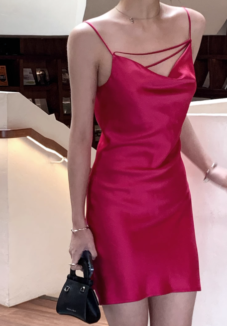 Chic Spaghetti Strap Sheath Short Prom Dresses Satin Sleeveless Birthday Dresses Hot Pink Homecoming Dresses