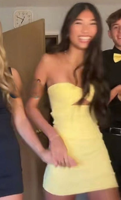 Chic Strapless Tight Short Prom Dresses Yellow Homecoming Dresses Cute Birthday Dresses