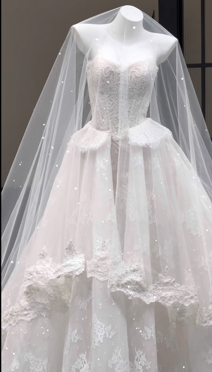Chic Sweetheart A-Line Long Wedding Dresses Tulle Applique White Bridal Dresses Sleeveless Bridal Gown