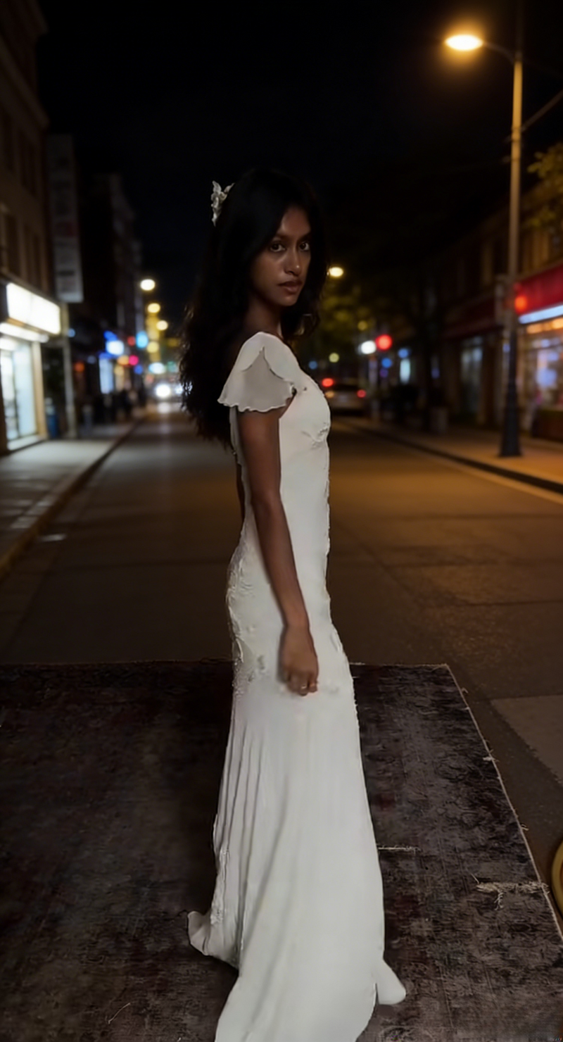Chic V-neck Sheath Chiffon Wedding Dress Embroidered Appliqu¨¦ White Bridal Dress