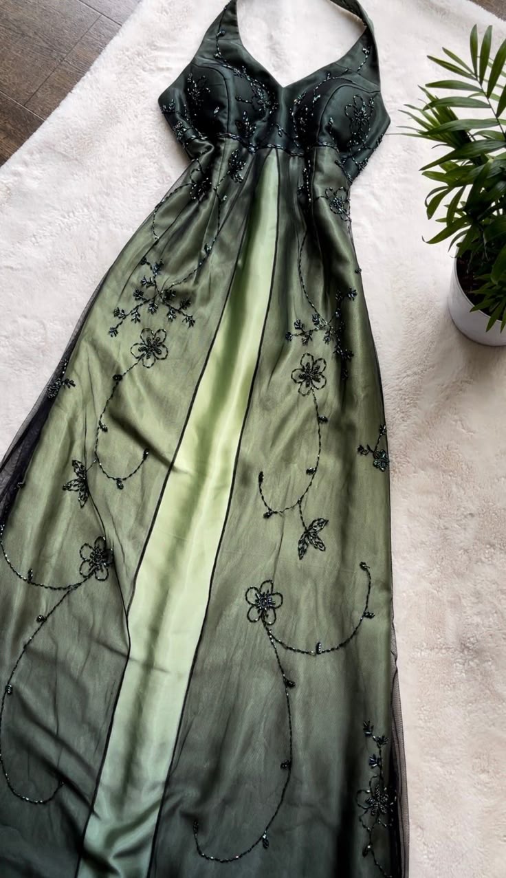 Classy A Line Halter Satin Tulle Beaded Long Prom Dress, Party Dress, Evening Dress