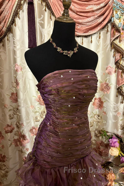 Classy Mermaid Strapless Ruffles Long Evening Dress Formal Prom Dress