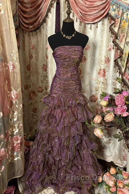 Classy Mermaid Strapless Ruffles Long Evening Dress Formal Prom Dress