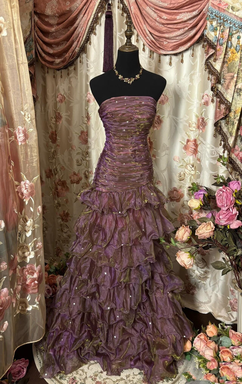 Classy Mermaid Strapless Ruffles Long Evening Dress Prom Dresses