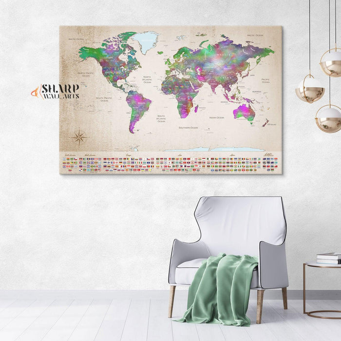Couple Travel Map - World Map Wall Art Canvas Print - SharpWallArts
