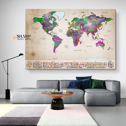 Couple Travel Map - World Map Wall Art Canvas Print - SharpWallArts