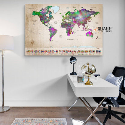 Couple Travel Map - World Map Wall Art Canvas Print - SharpWallArts
