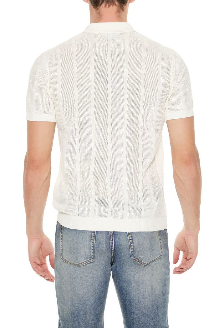 Crochet Sweater-Knit Polo Shirt