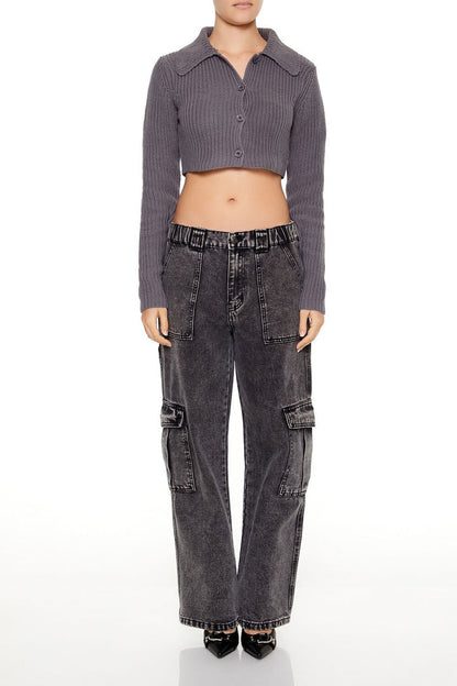 Cropped Rib-Knit Cardigan Sweater