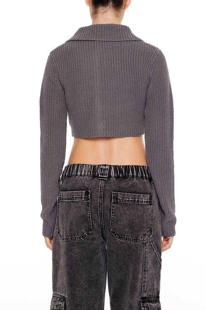 Cropped Rib-Knit Cardigan Sweater