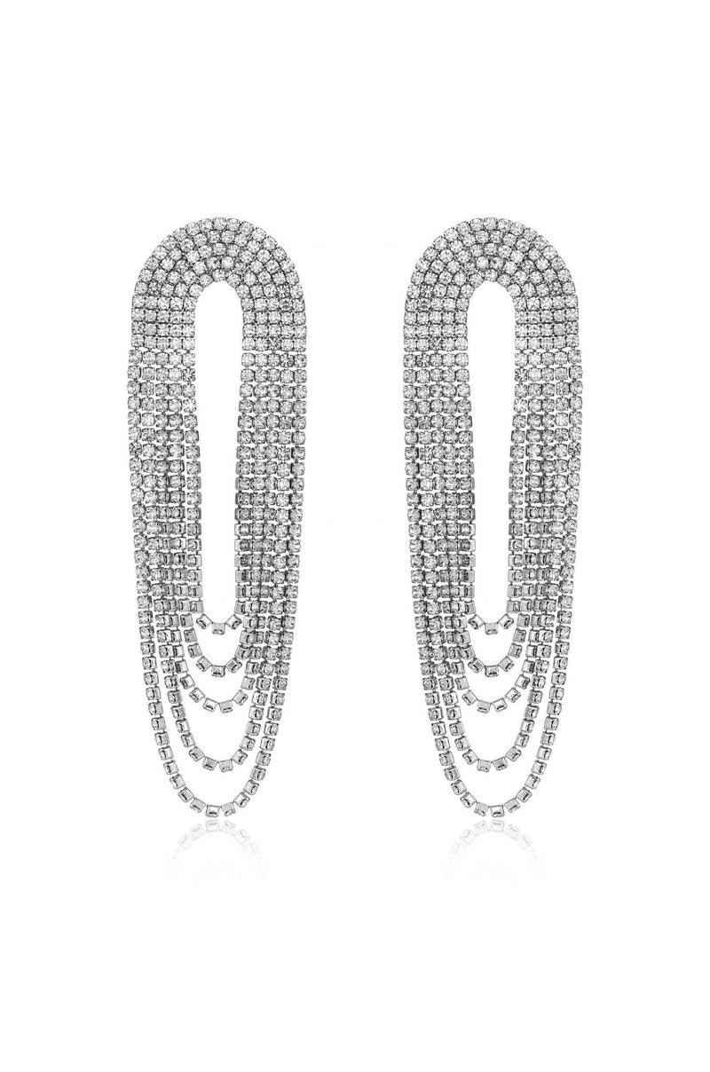 Crystal Drape Fringe Earrings - Silver