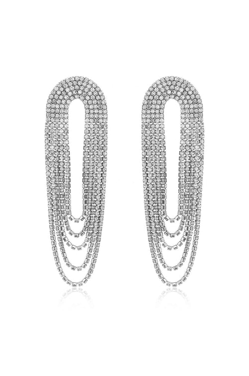 Crystal Drape Fringe Earrings - Silver