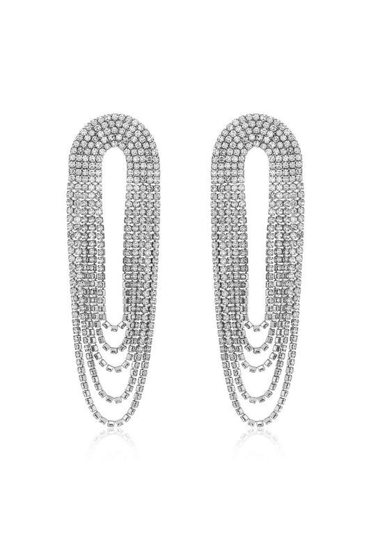 Crystal Drape Fringe Earrings - Silver
