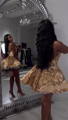 Cute A line Halter Sequin Short Gold Homecoming Dress