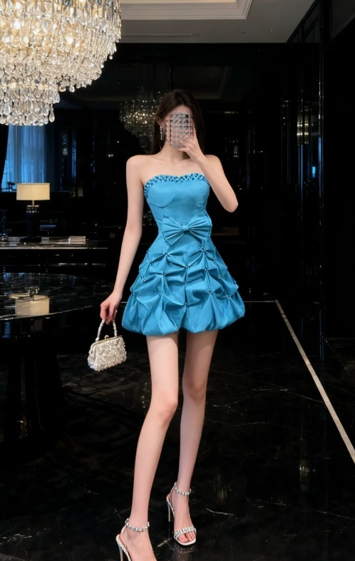 Cute A-line Short Prom Dresses, Taffeta Blue Homecoming Dresses Strapless Birthday Dresses