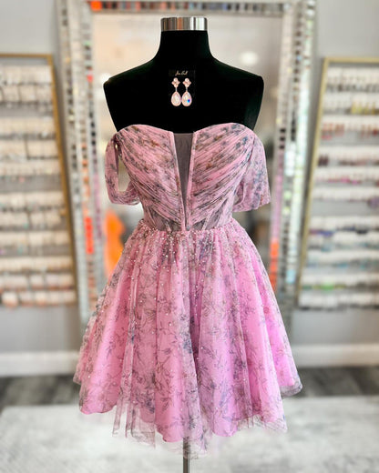 Cute Floral Chiffon Homecoming Dresses , AST1361