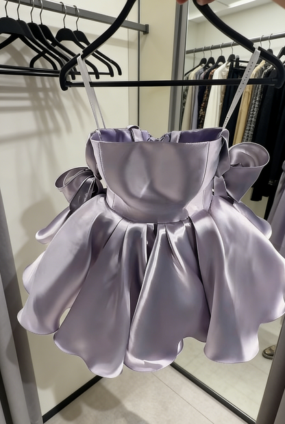 Cute Light Purple Birthday Dress Straps A-Line Prom Dress Short Satin Party Dress