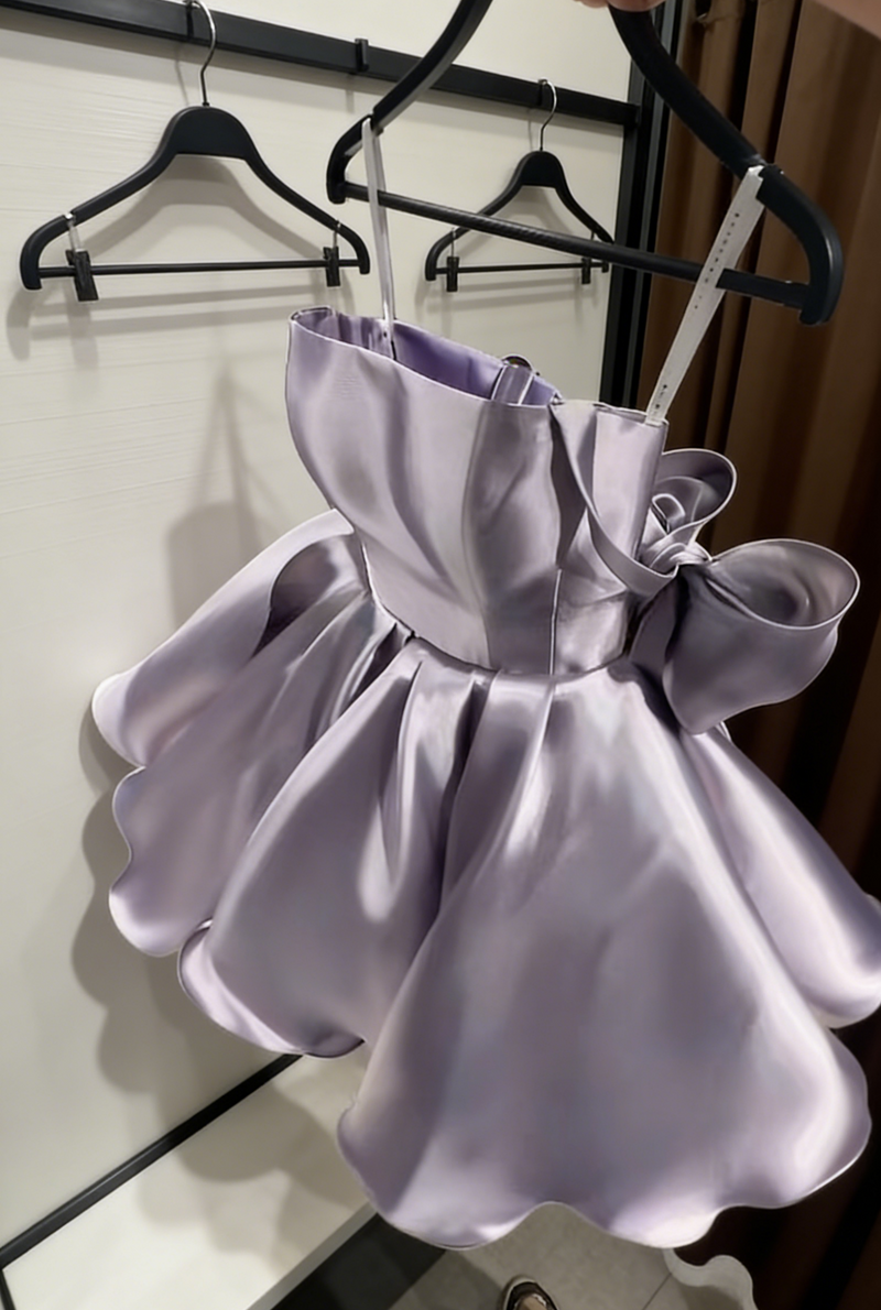 Cute Light Purple Birthday Dress Straps A-Line Prom Dress Short Satin Party Dress
