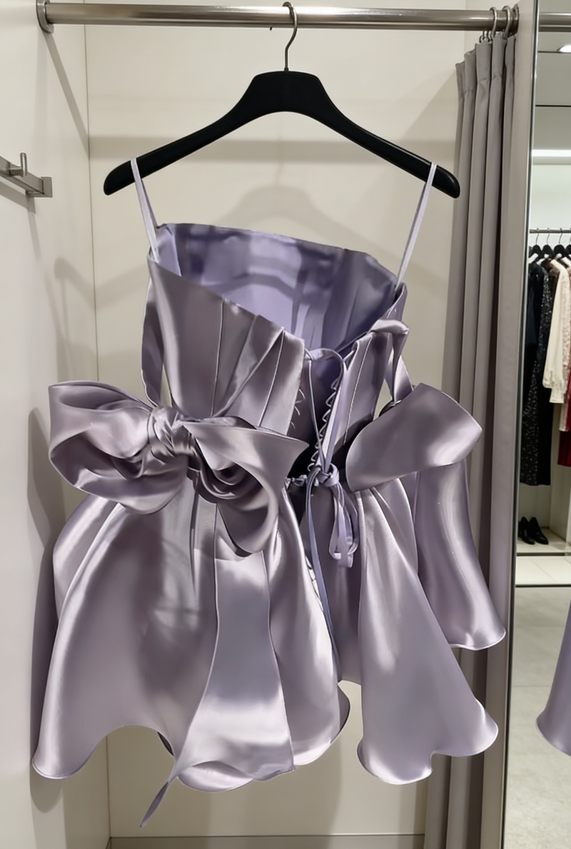 Cute Light Purple Birthday Dress Straps A-Line Prom Dress Short Satin Party Dress