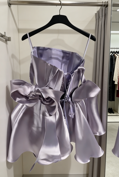 Cute Light Purple Birthday Dress Straps A-Line Prom Dress Short Satin Party Dress